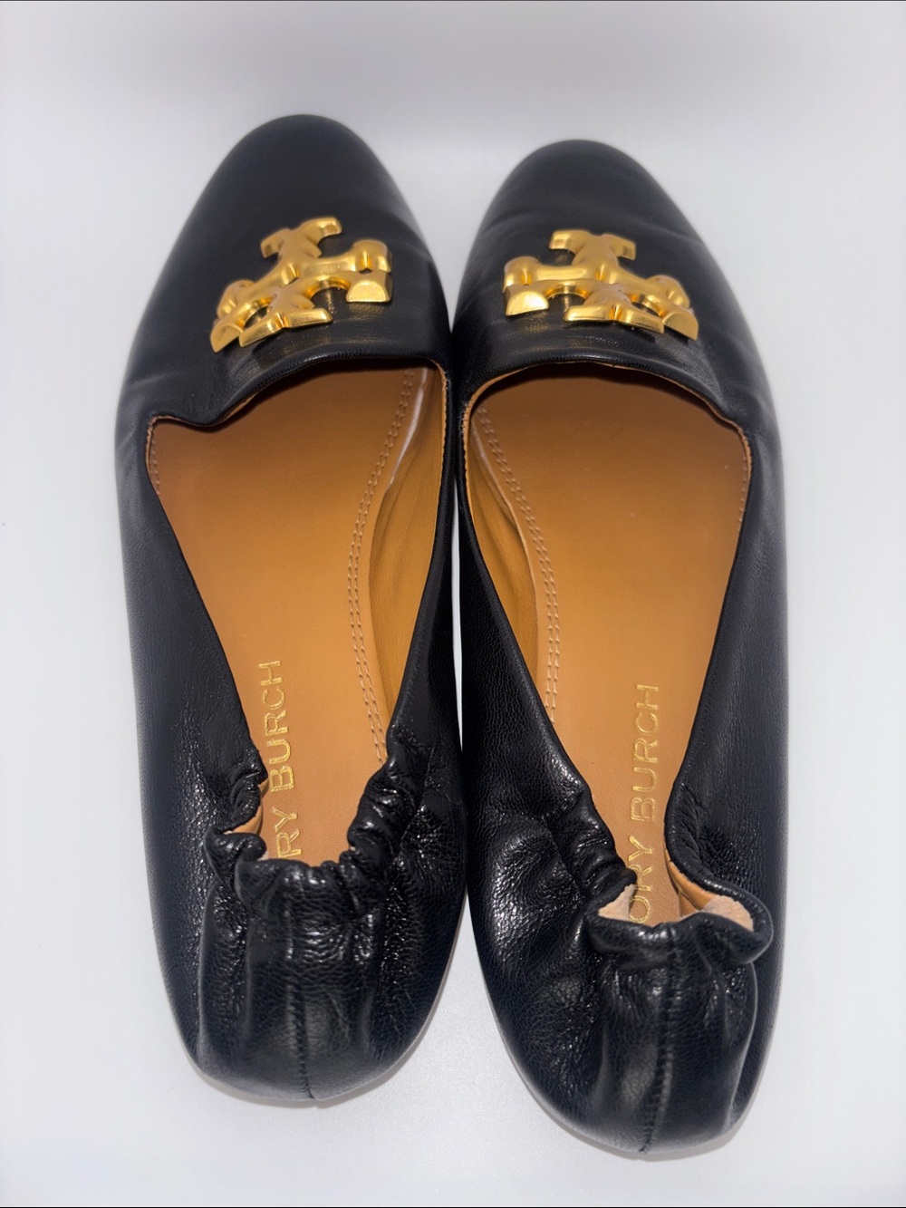 Tory Burch Black Leather Slip-On Loafers with Gold Logo - Picture 7 of 12